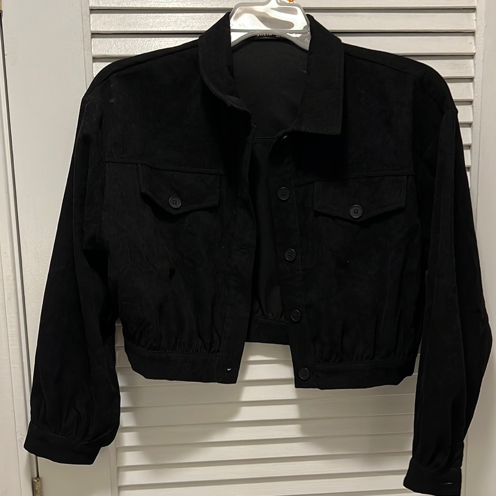 Black corduroy cropped Shacket